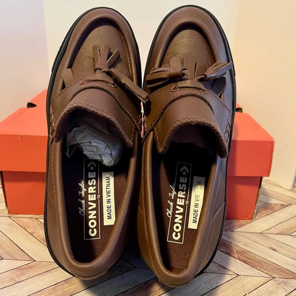 Converse Chuck 70 De Luxe Heel Loafer‎ Platform Leather Wmn 7 Dark Roast A14715C